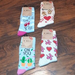 💲4pack K.Bell Valentines Day Crew Socks